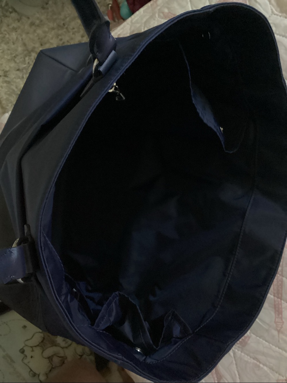 Navy Tote Bag with Leather Trim - Picture 11 of 11